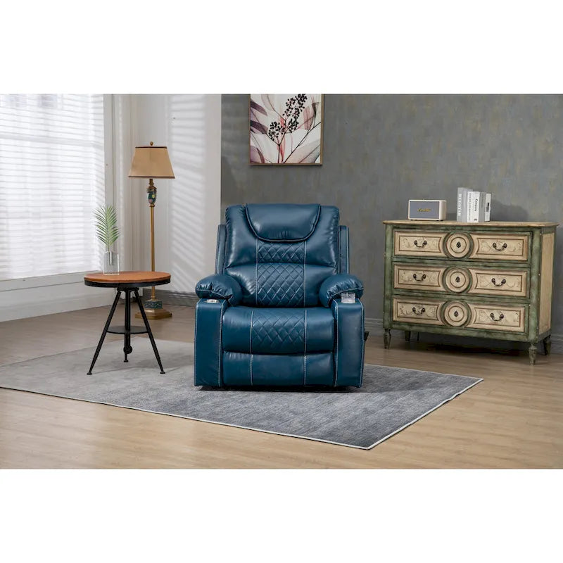 Fauteuil inclinable électrique surdimensionné en cuir PU bleu avec massage