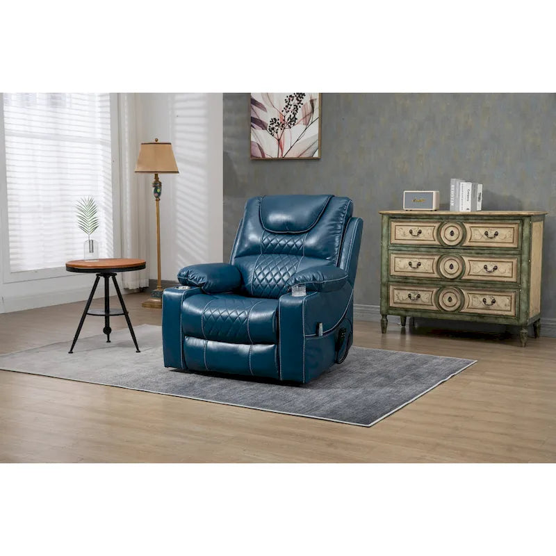 Fauteuil inclinable électrique surdimensionné en cuir PU bleu avec massage