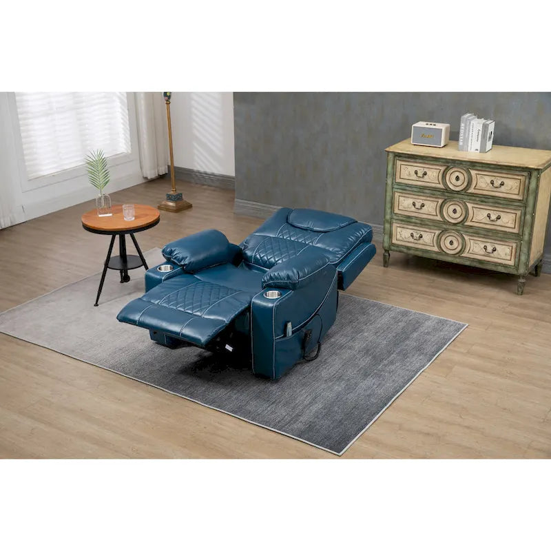 Fauteuil inclinable électrique surdimensionné en cuir PU bleu avec massage