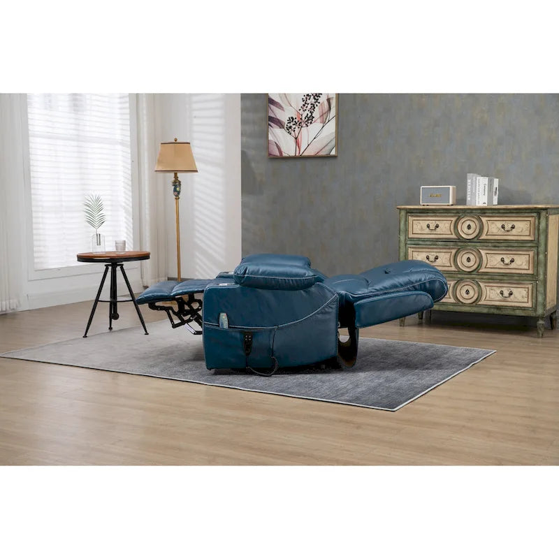 Fauteuil inclinable électrique surdimensionné en cuir PU bleu avec massage