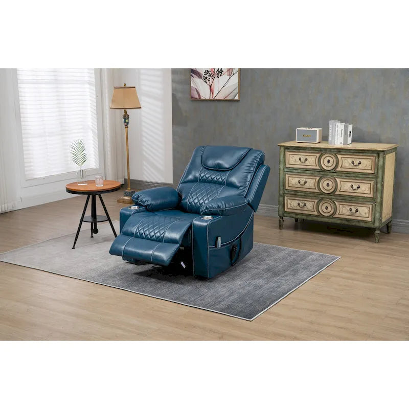 Fauteuil inclinable électrique surdimensionné en cuir PU bleu avec massage