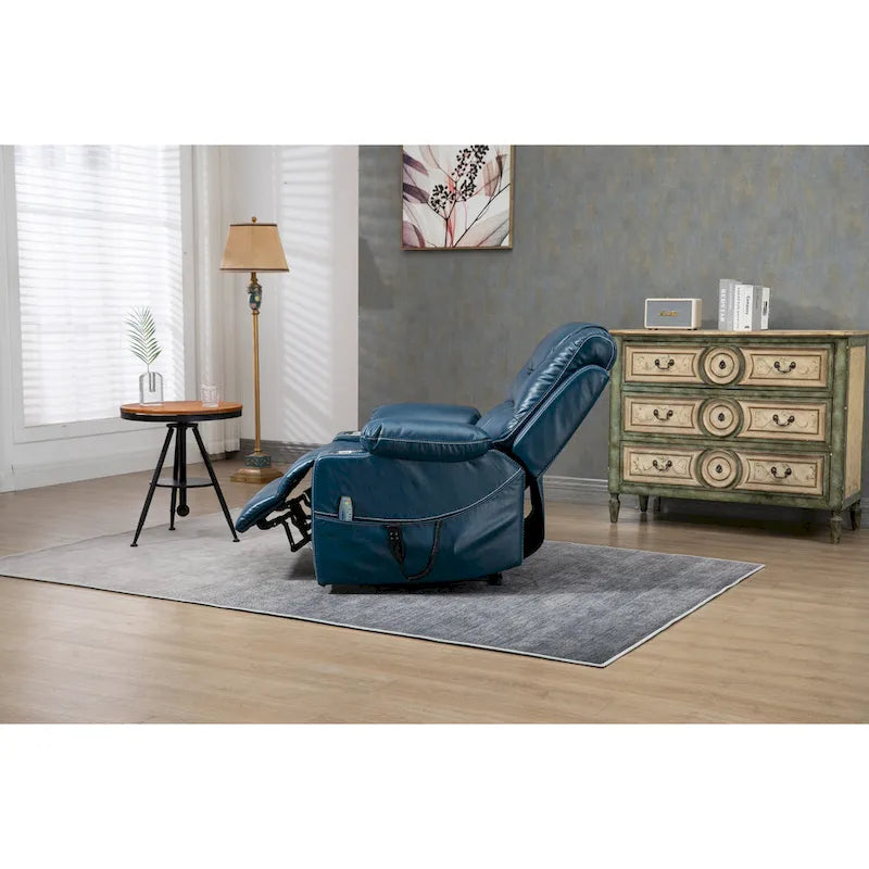 Fauteuil inclinable électrique surdimensionné en cuir PU bleu avec massage