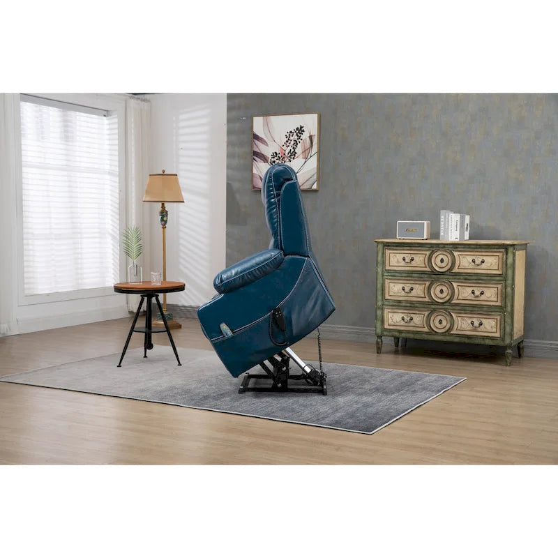 Fauteuil inclinable électrique surdimensionné en cuir PU bleu avec massage
