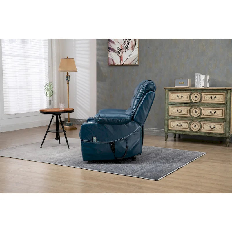 Fauteuil inclinable électrique surdimensionné en cuir PU bleu avec massage
