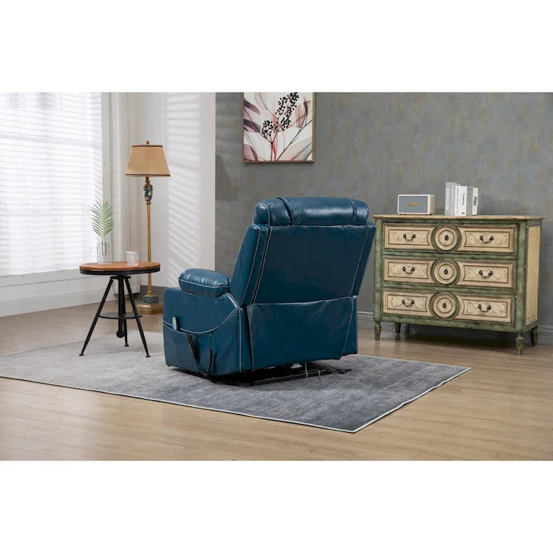 Fauteuil inclinable électrique surdimensionné en cuir PU bleu avec massage