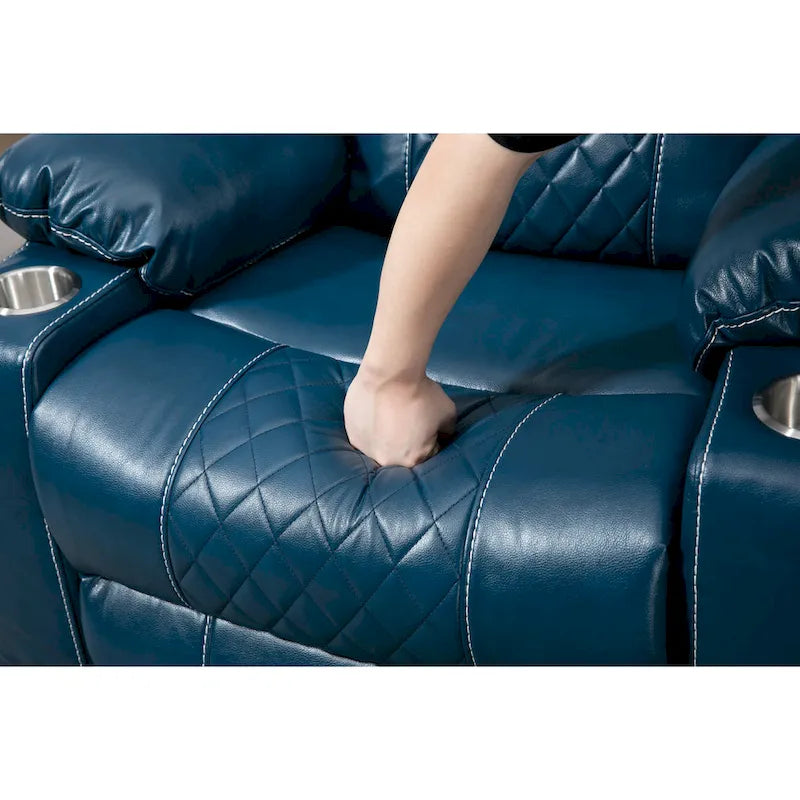 Fauteuil inclinable électrique surdimensionné en cuir PU bleu avec massage