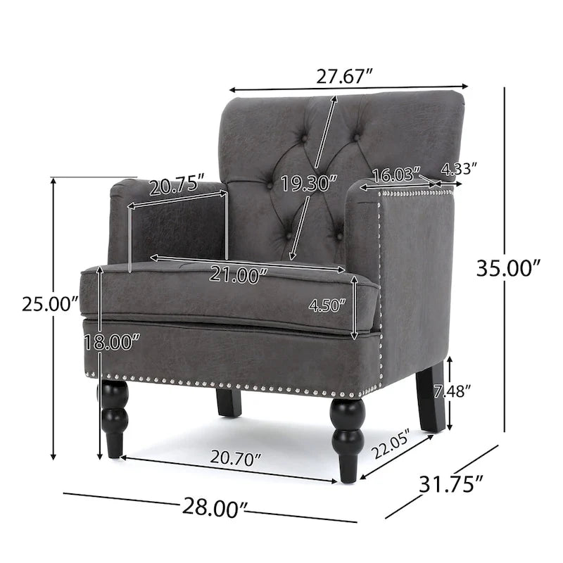 Fauteuil club capitonné en tissu gris ardoise