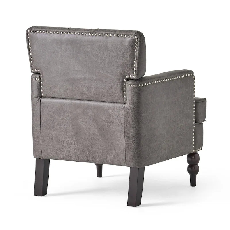 Fauteuil club capitonné en tissu gris ardoise