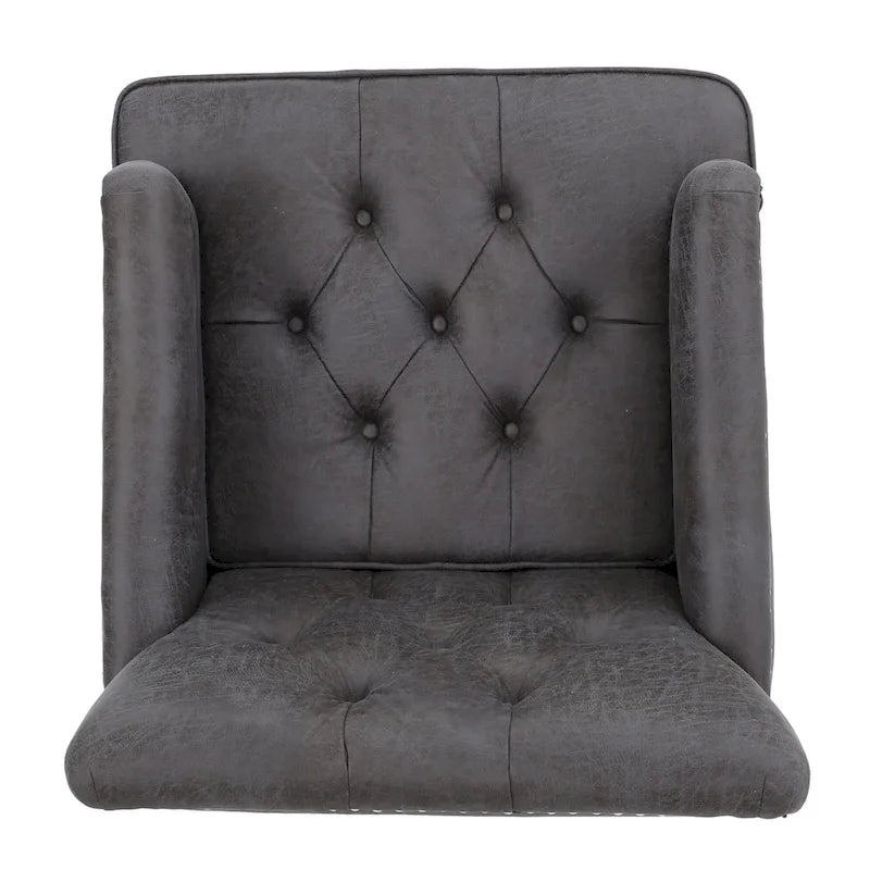 Fauteuil club capitonné en tissu gris ardoise