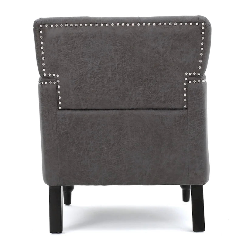 Fauteuil club capitonné en tissu gris ardoise
