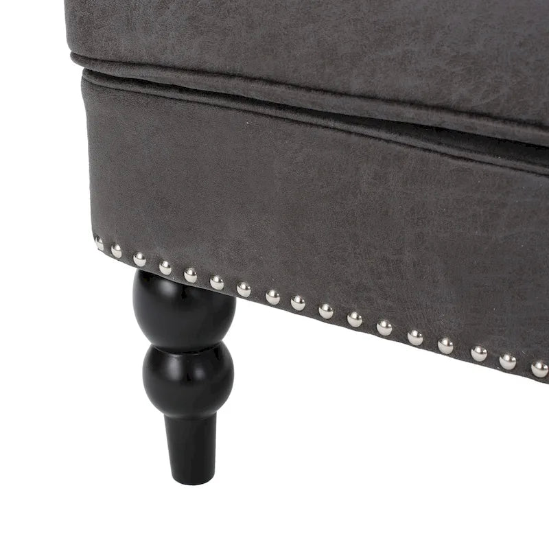 Fauteuil club capitonné en tissu gris ardoise