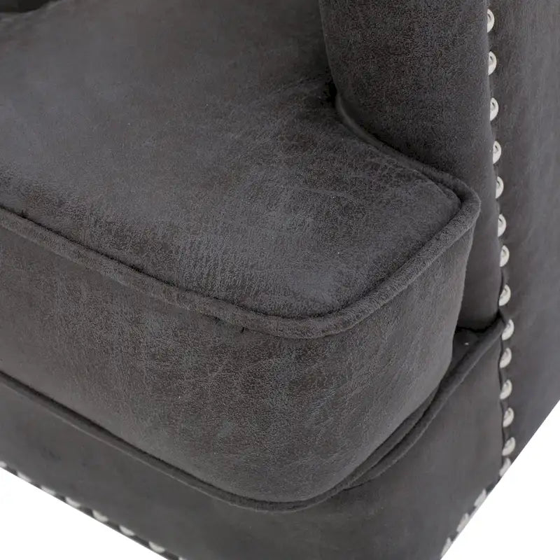Fauteuil club capitonné en tissu gris ardoise