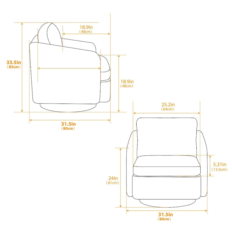 Fauteuil de salon pivotant en chenille