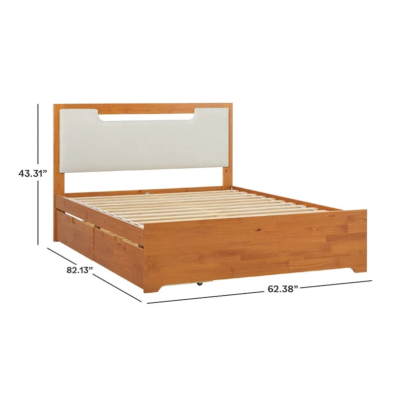Lit plateforme de rangement en bois massif de style médiéval