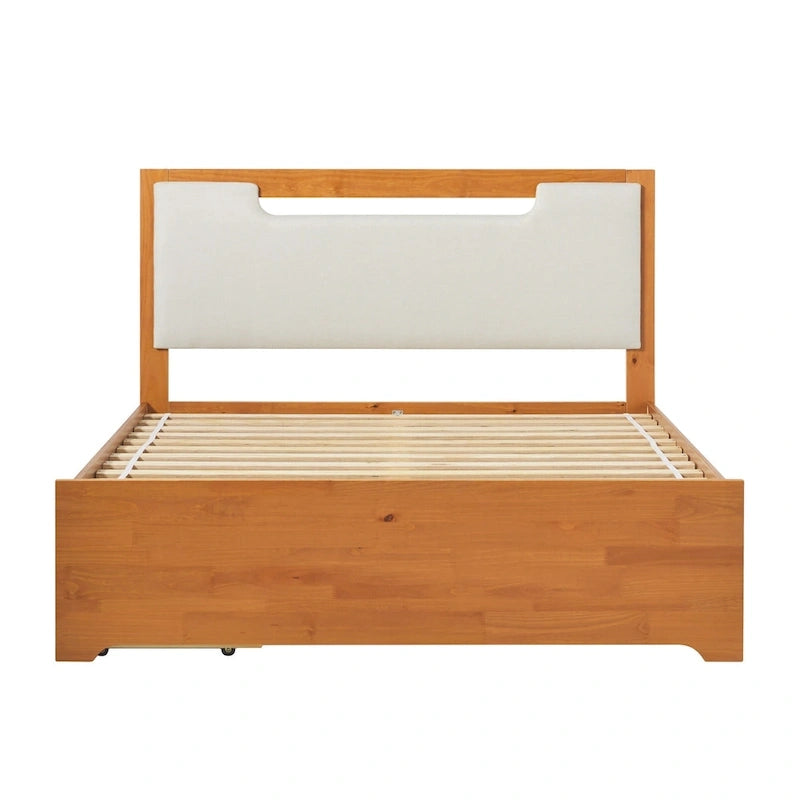 Lit plateforme de rangement en bois massif de style médiéval