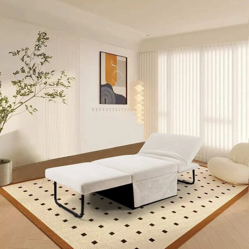 Fauteuil inclinable convertible 4-en-1 en velours côtelé blanc