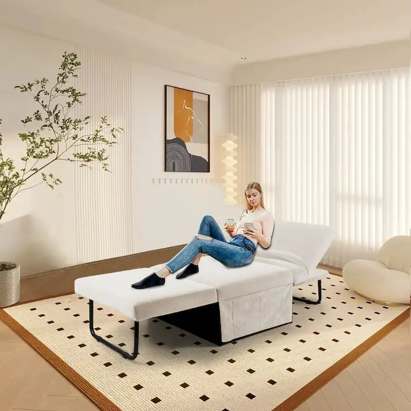 Fauteuil inclinable convertible 4-en-1 en velours côtelé blanc