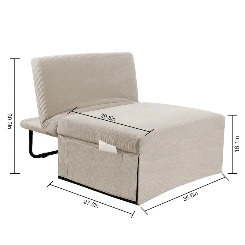 Fauteuil inclinable convertible 4-en-1 en velours côtelé blanc