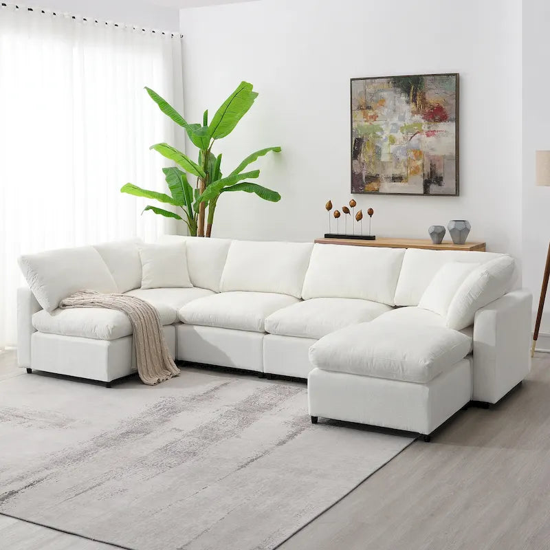 Canapé d'angle en chenille beige