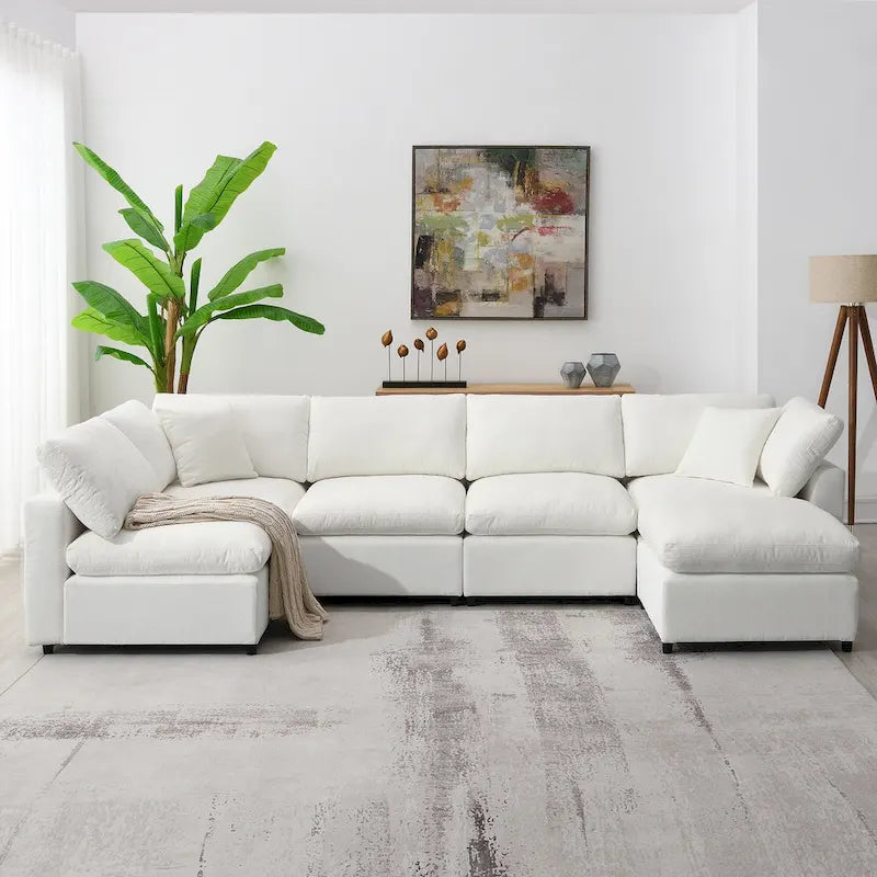 Canapé d'angle en chenille beige