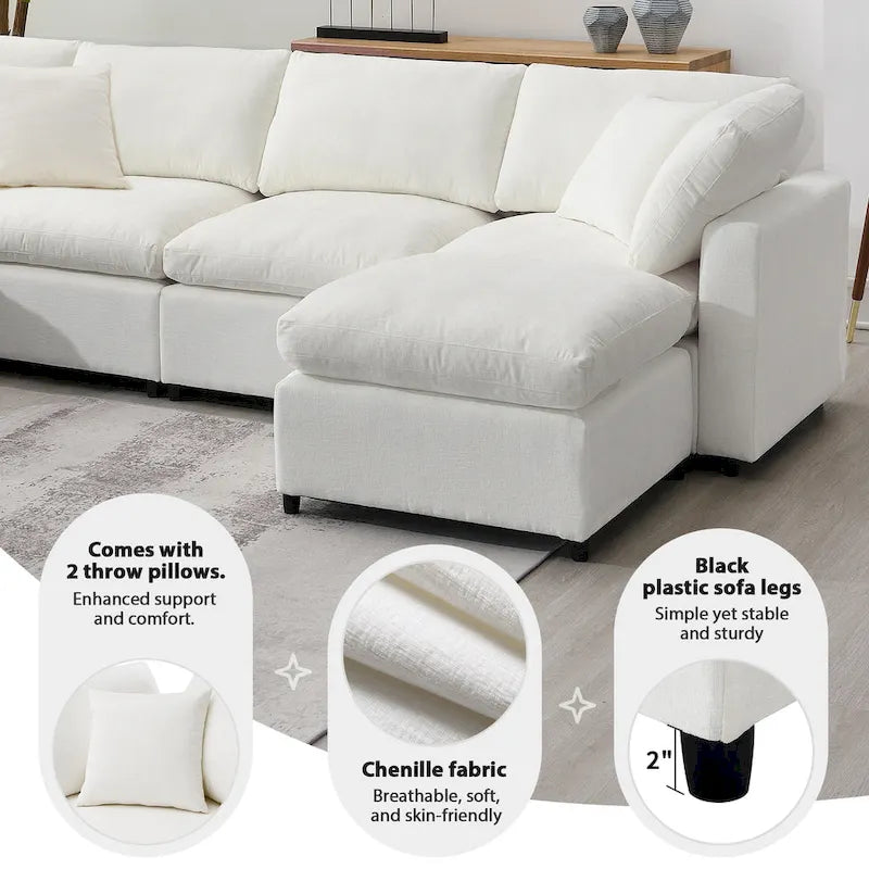 Canapé d'angle en chenille beige