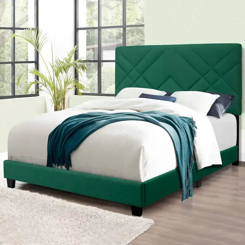Lit plateforme réglable en velours vert