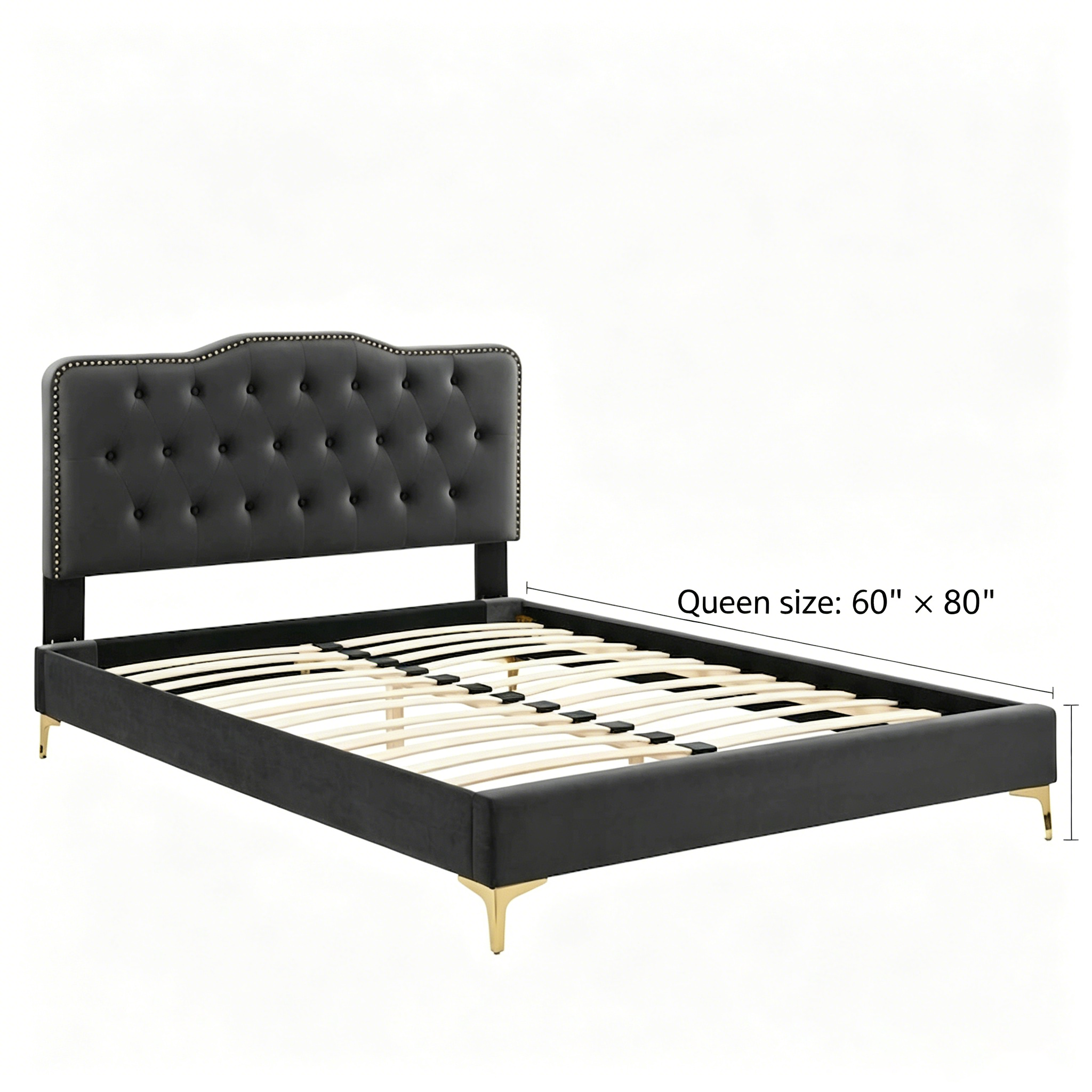 Lit plateforme simple en velours de performance touffeté ambre