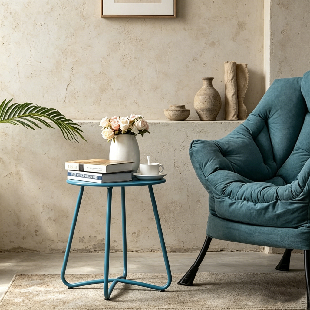 Petite Table d'Appoint Ronde en Métal pour Collation