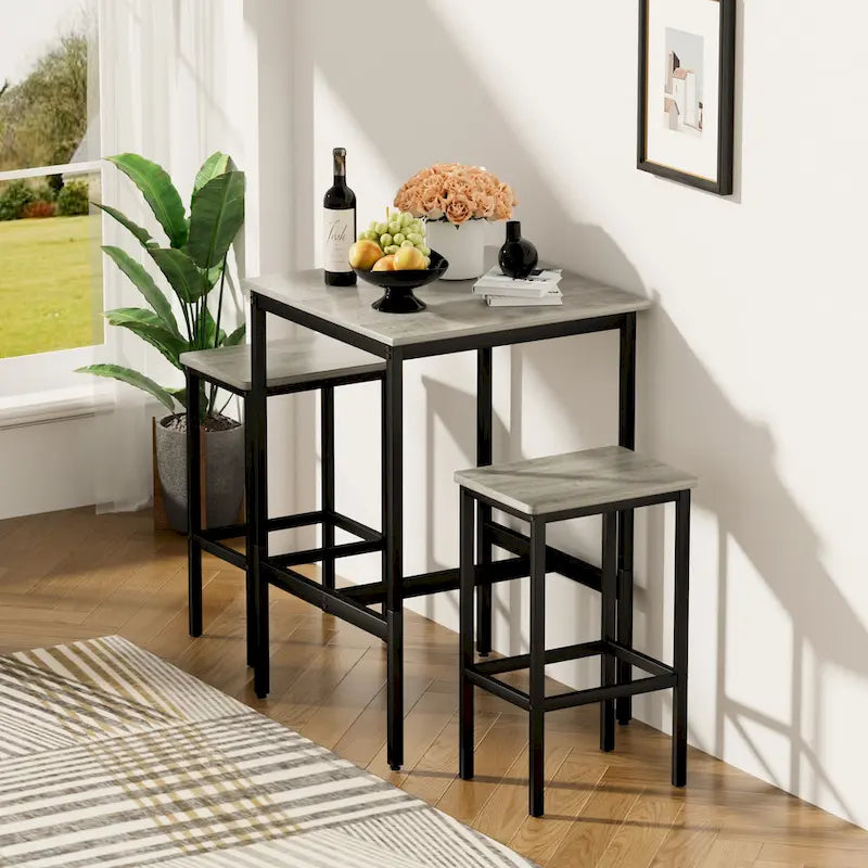 Table de bar carrée avec 2 chaises de bar
