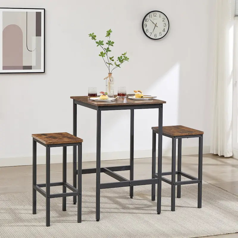 Table de bar carrée avec 2 chaises de bar