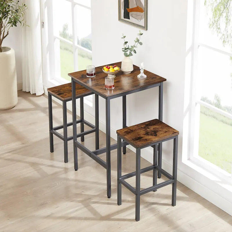 Table de bar carrée avec 2 chaises de bar
