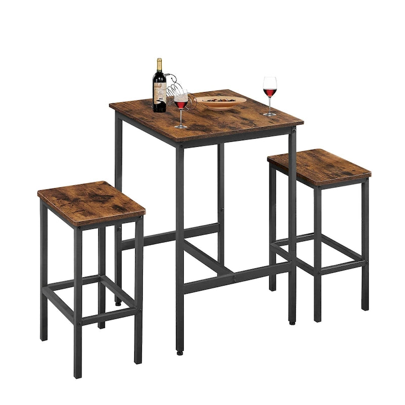 Table de bar carrée avec 2 chaises de bar