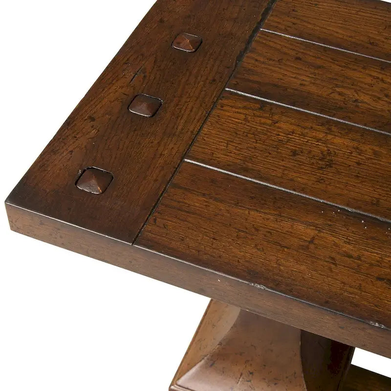 Table basse marron avec un plateau épais en chêne