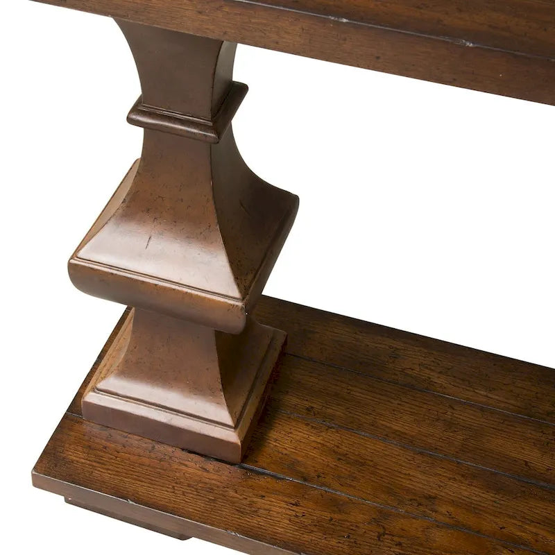 Table basse marron avec un plateau épais en chêne