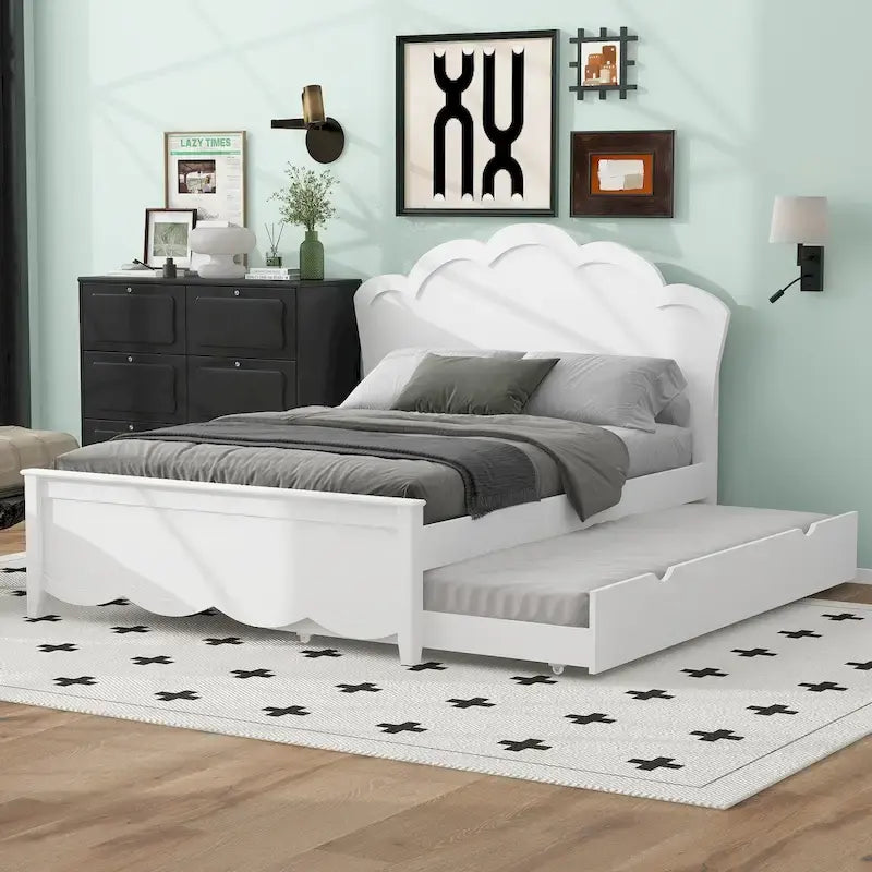 Lit plateforme blanc en bois grand format