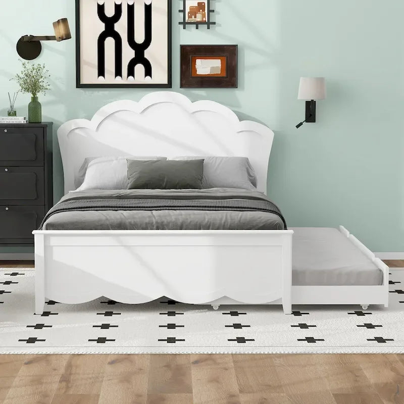 Lit plateforme blanc en bois grand format