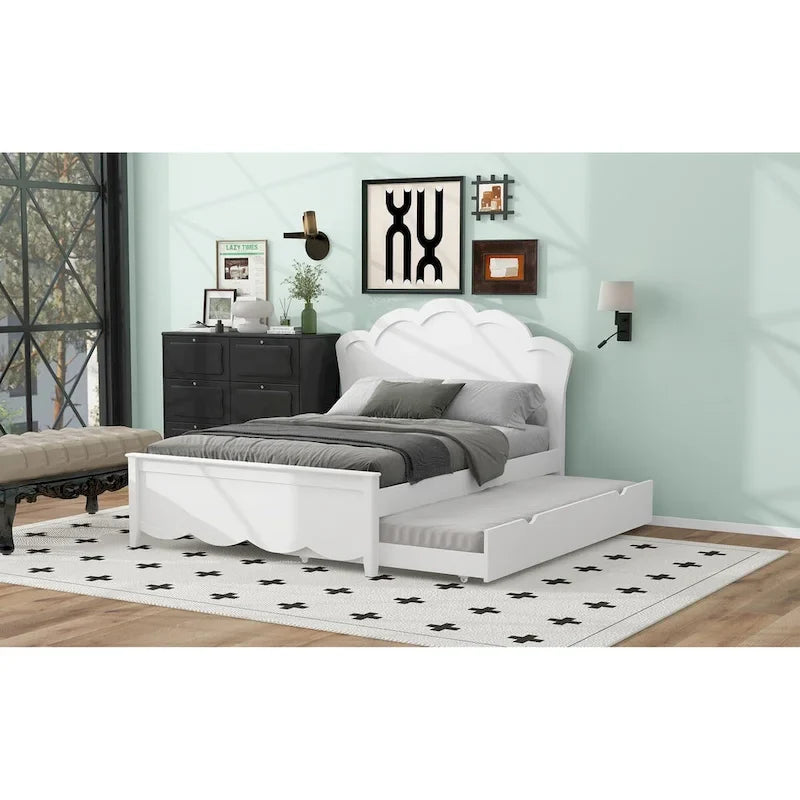 Lit plateforme blanc en bois grand format