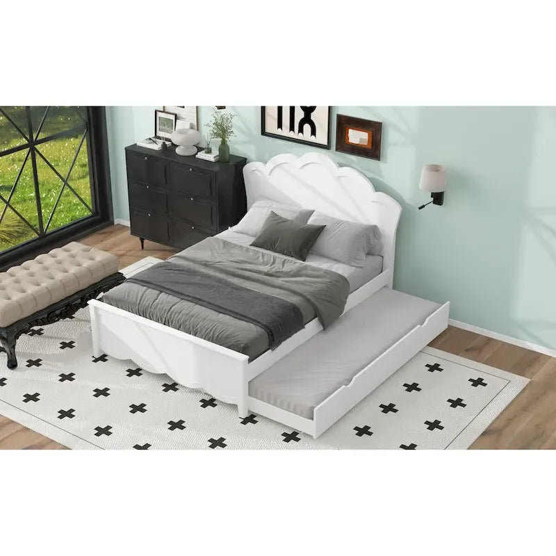 Lit plateforme blanc en bois grand format