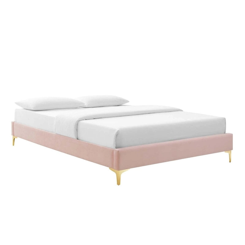 Lit plateforme simple en velours de performance touffeté ambre