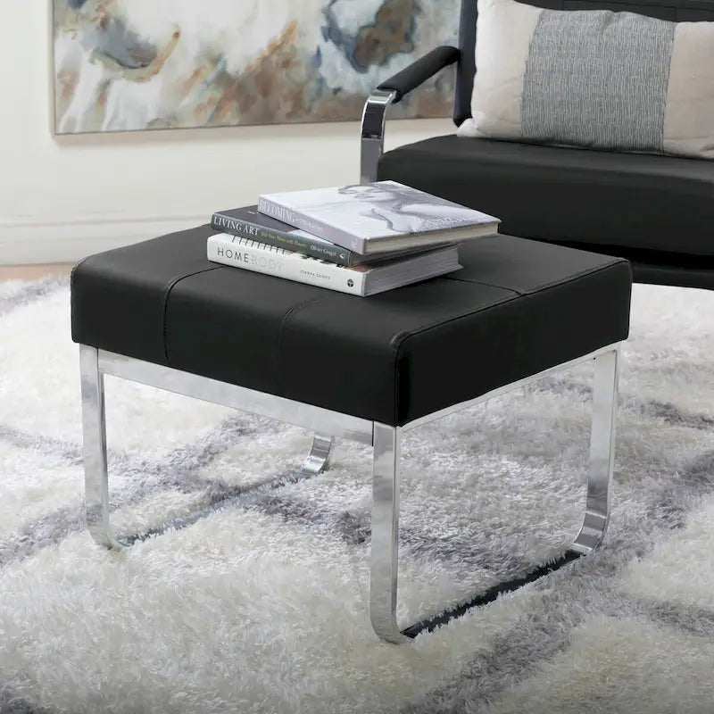 Studio Designs Home Allure Ottoman moderne rectangulaire en métal et cuir mélangé