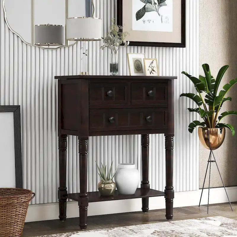 Table console en bois massif d'aspect vieilli