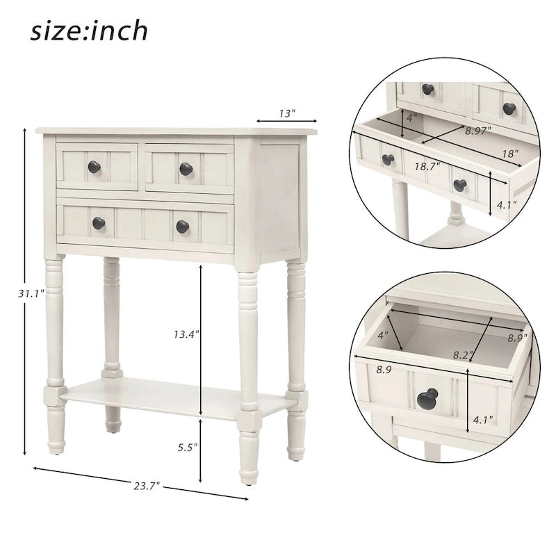 Table console en bois massif d'aspect vieilli