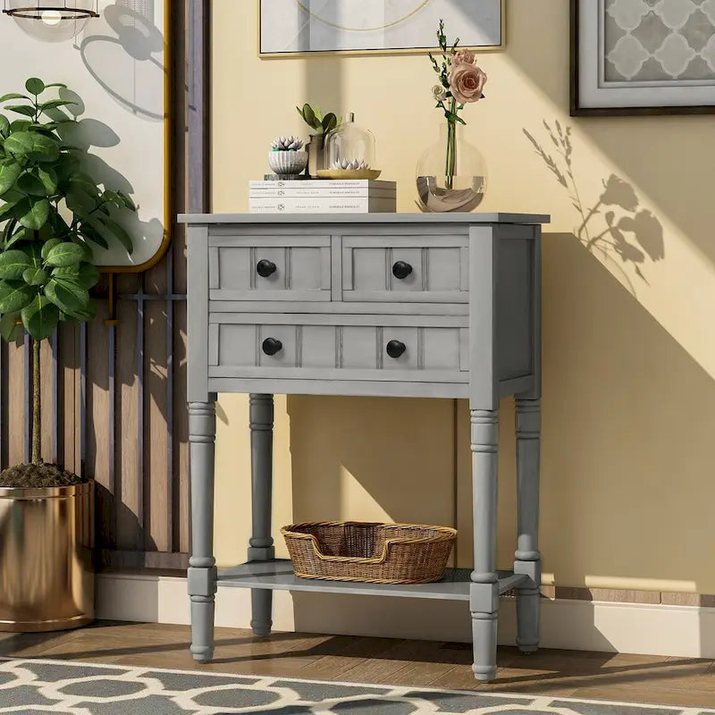 Table console en bois massif d'aspect vieilli