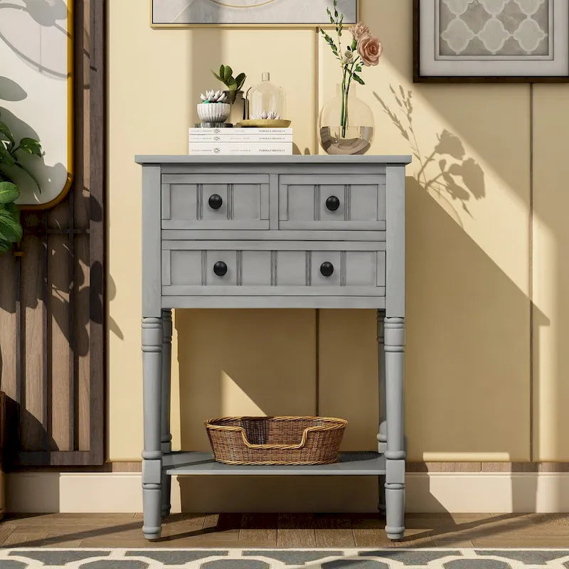 Table console en bois massif d'aspect vieilli