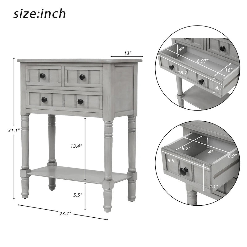 Table console en bois massif d'aspect vieilli