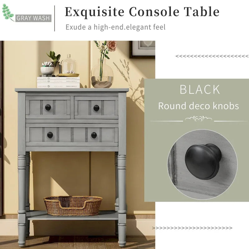 Table console en bois massif d'aspect vieilli