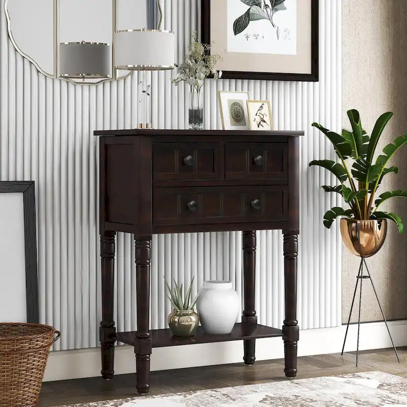 Table console en bois massif d'aspect vieilli