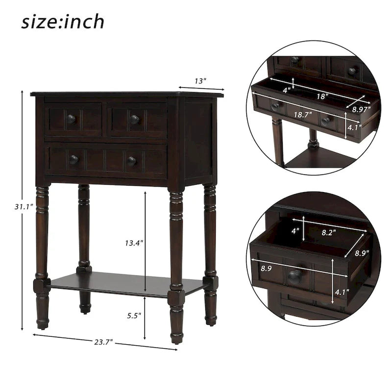 Table console en bois massif d'aspect vieilli
