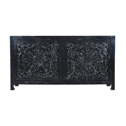 Bahut quatre portes noir sculpté à la main