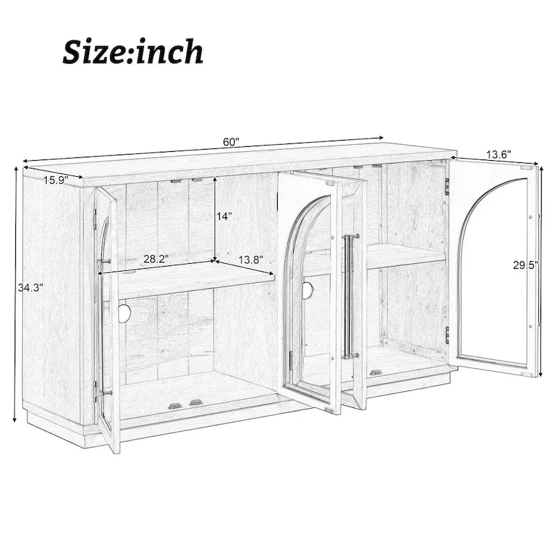 Buffet de rangement rétro quatre portes grande capacité